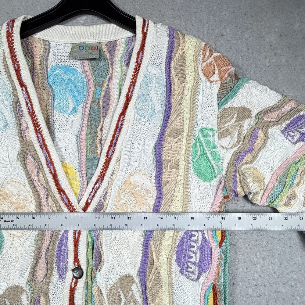 VTG 90s COOGI Australia 3D Knit Cardigan Sweater Multicolor Pastel Women’s Small - Picture 6 of 12